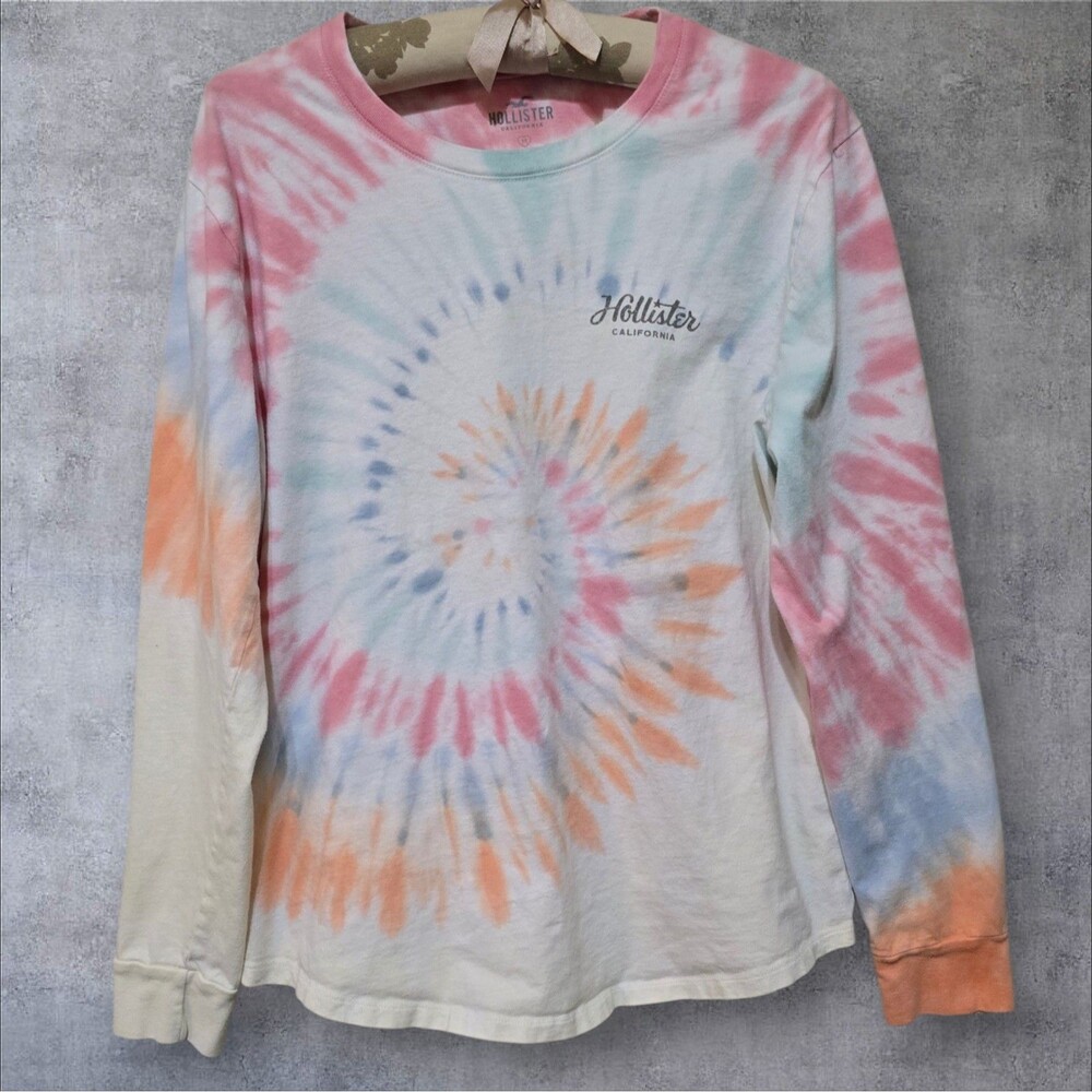 Y2K Hollister Unisex Tie Dye Long Sleeve Shirt, Graphic Casual Top, Size M